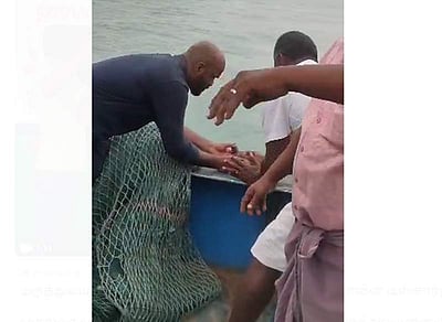 நடுக்கடலில் மீன் பிடிக்கும் நாகை ஆட்சியர்: வைரல் விடியோ!