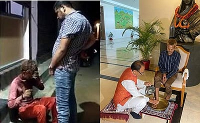 பழங்குடியின இளைஞரின் காலை கழுவினார் முதல்வர் சிவராஜ் சிங் சௌஹான்