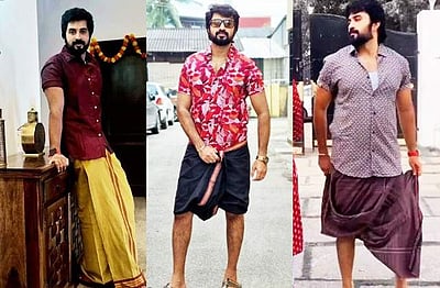 கோலங்கள் புடவைபோல... பிரபலமாகும் எதிர்நீச்சல் வேட்டி!