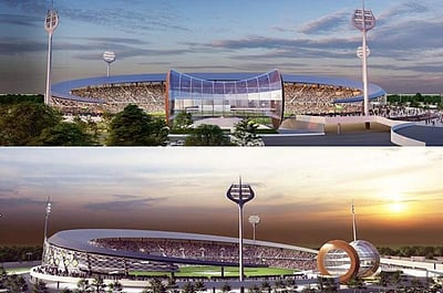 காசியில் கிரிக்கெட் மைதானம்: திரிசூலம் வடிவலான விளக்கு கோபுரங்கள்? 