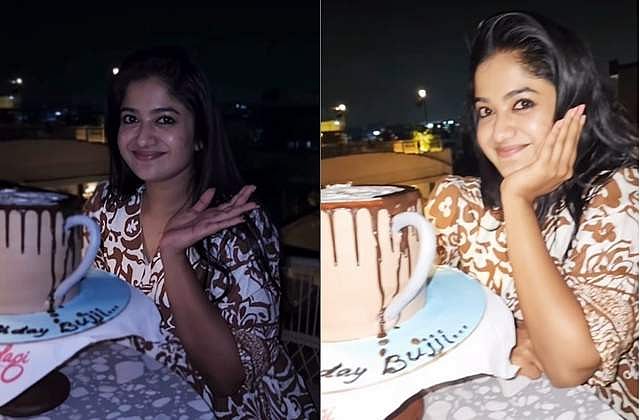 பிறந்தநால் கேக்-உடன் நடிகை செளந்தர்யா ரெட்டி 