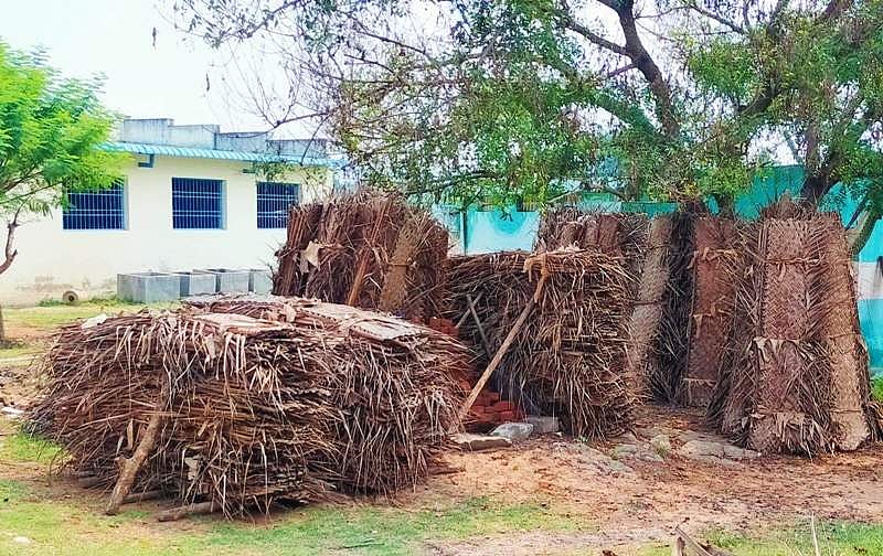 ஏத்தாப்பூரில் விற்பனைக்கு வைக்கப்பட்டுள்ள தென்னங்கீற்றுகள்.